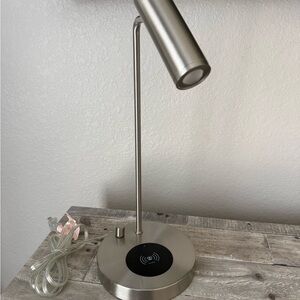 Sleek Silver Table Lamp with Wireless Charging